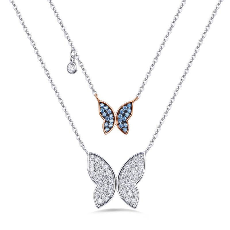 Azure Double Butterfly Necklace - Euro Sparkles