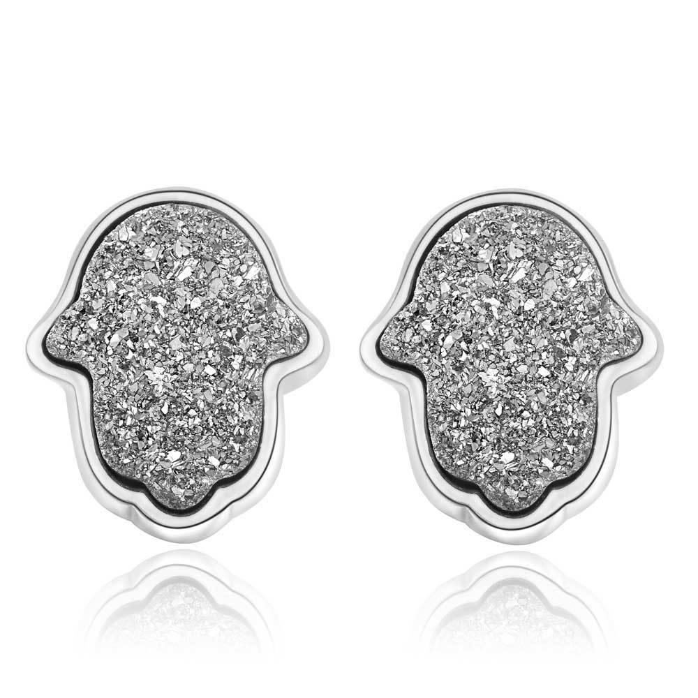 Druzy Fatima Hand Earrings - White - Euro Sparkles